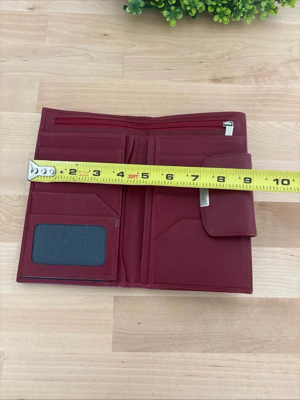 Red Leather Clutch Wallet with Metal Accent - Unbranded